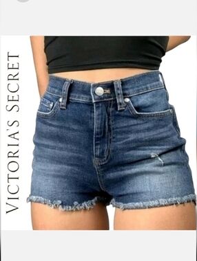 PINK Victoria's Secret High Waist Distressed Cut Off Blue Denim Jean Shorts Sz 4